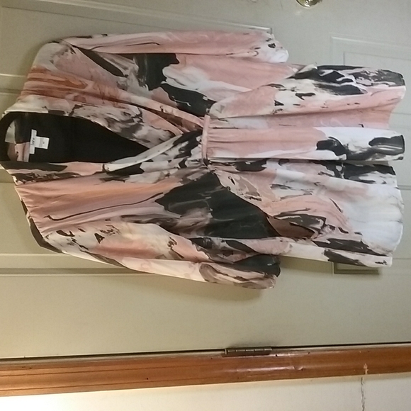 Bar III Dress Pink Black V Neck Woven Lined Tie Waist 3/4 Sleeves - Picture 4 of 12